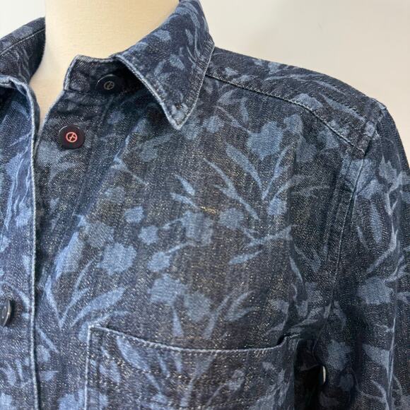 Giorgio Armani Denim Chambray Shirt Floral Lurex Blue/Gold IT 46 (US 10) - Picture 5 of 14